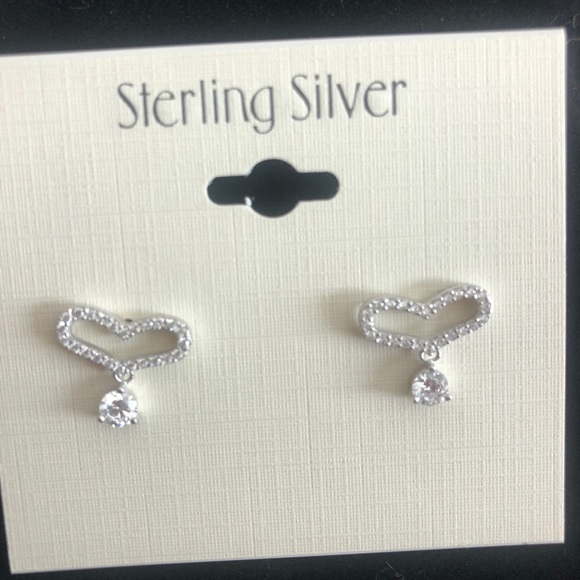Dainty Cubic Zirconia Sterling Silver Heart Earrin - Picture 4 of 5
